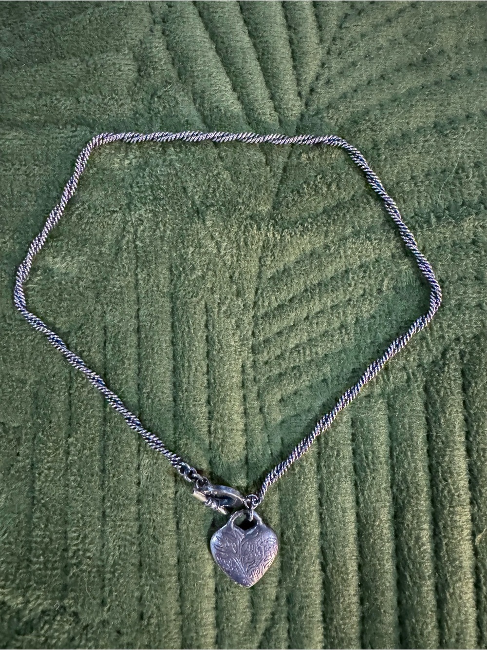 Vintage Ralph Lauren Silver Heart Pendant Choker Necklace with Floral Engraving - Picture 2 of 3